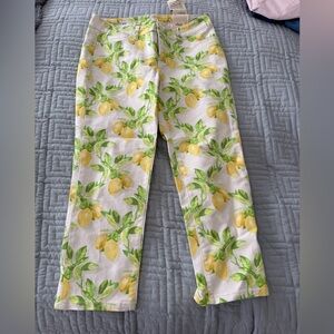 Talbots Lemon Print Straight Leg Pants - White and Green